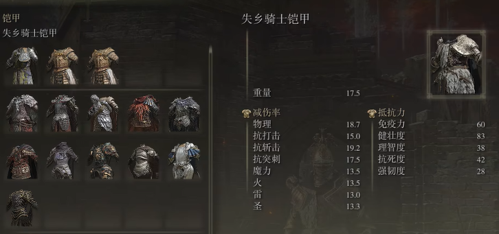 艾尔登法环骑士套装有哪些